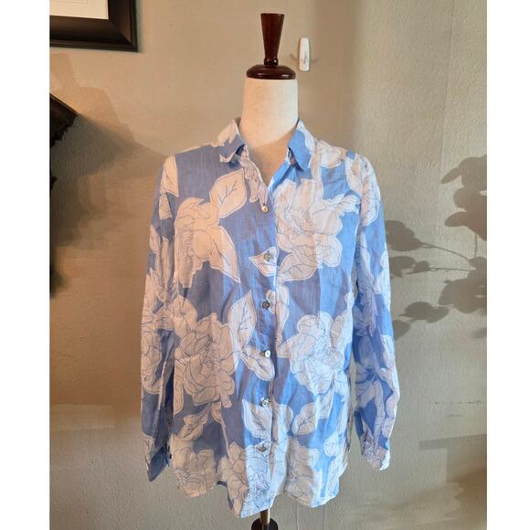 J. Jill Tops - J. Jill Love Linen Women's Floral Blouse Top SZ Small Coastal Lightweight